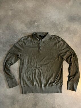 rag & bone Barrow Long Sleeve Sweater Polo in Army Green Medium